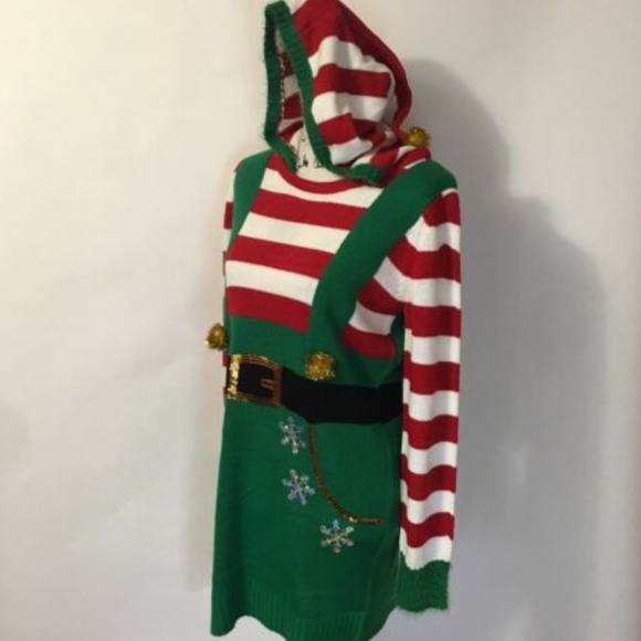 Christmas Dresses & Skirts - New Merry Christmas Sweater ELF Dress Size L Hoody